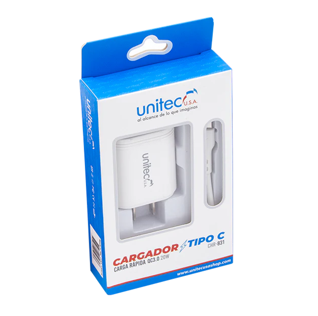 CARGADOR TIPO C CARGA RAPIDA QC 3.0 20W CHR831 UNITEC