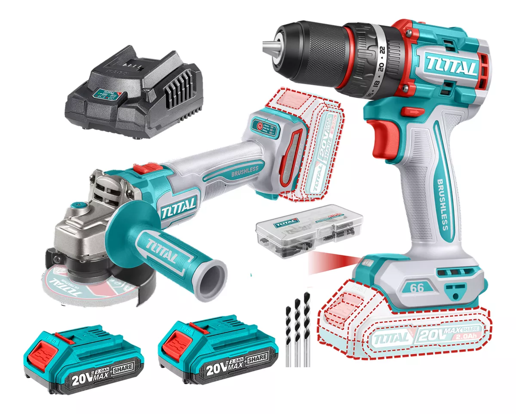 TALADRO INALAMBRICO PERCUTOR 1/2" 66NM (UTIDLI20668) + PULIDORA UTAGLI21154 INALAMBRICA TOTAL 