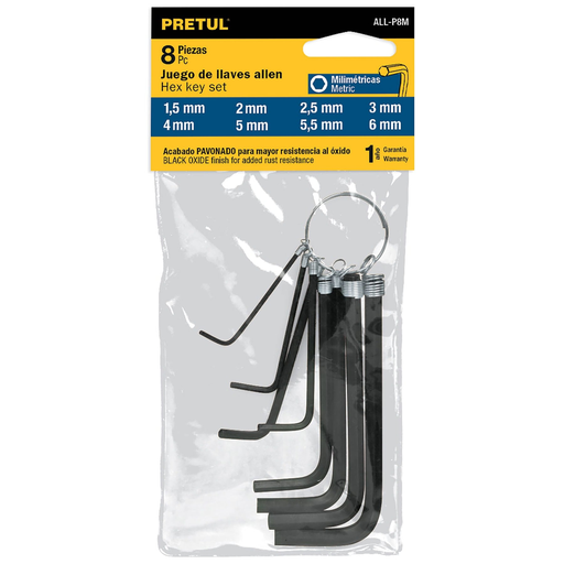 [10170] LLAVES ALLEN BLISTER JUEGO X 8 PCS MM PRETUL C: 21851