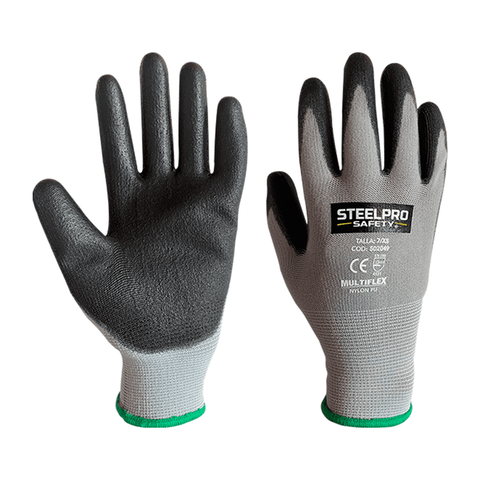 [16227] GUANTE MULTIFLEX NYLON POLIURET 9-L GRIS/NEGRO STEELPRO