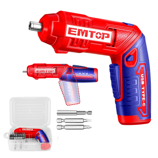 [18435] ATORNILLADOR INALAM 4V AJUSTABLE 2POSICIONES + 19PCS TIPO C SIN CARGADOR ECSR0408